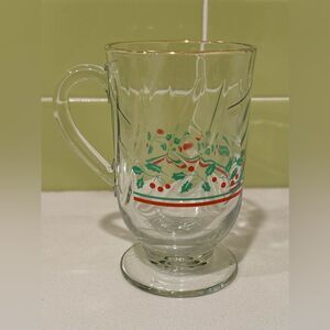 Vintage Arby’s Christmas Holly & Berries Footed Glass with Gold Trim